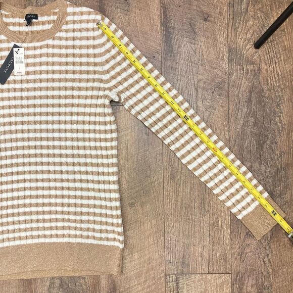 Talbots Metallic Gold Striped Cable Knit Pullover Sweater Crew Neck Shimmer sz S - Picture 6 of 7